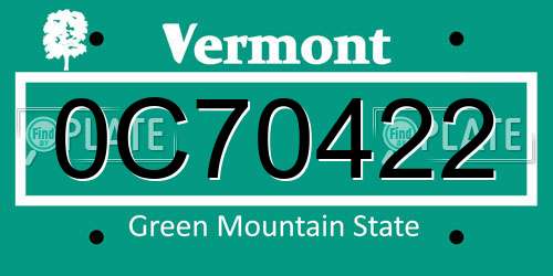 0C70422 Vermont License Plate