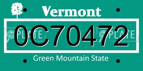 0C70472 Vermont License Plate