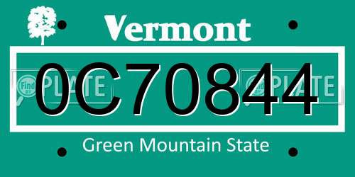 0C70844 Vermont License Plate