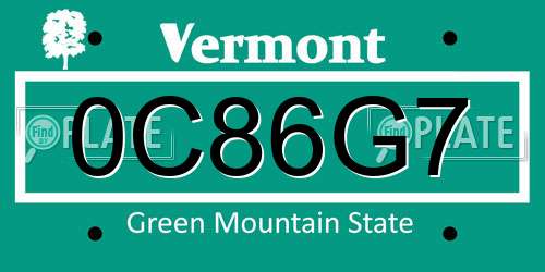 0C86G7 Vermont License Plate
