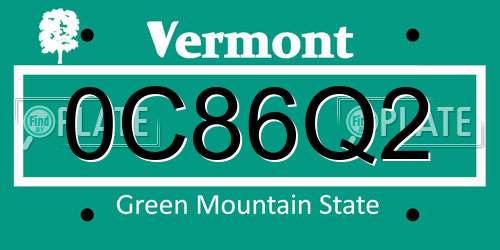 0C86Q2 Vermont License Plate