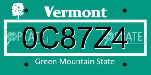 0C87Z4 Vermont License Plate