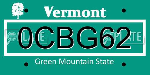 0CBG62 Vermont License Plate
