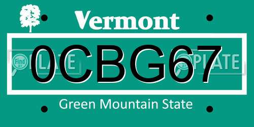 0CBG67 Vermont License Plate