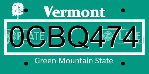 0CBQ474 Vermont License Plate