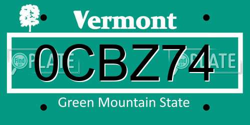 0CBZ74 Vermont License Plate