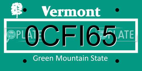 0CFI65 Vermont License Plate