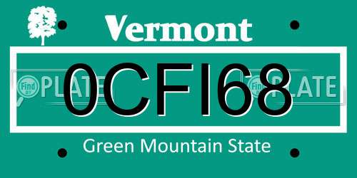0CFI68 Vermont License Plate