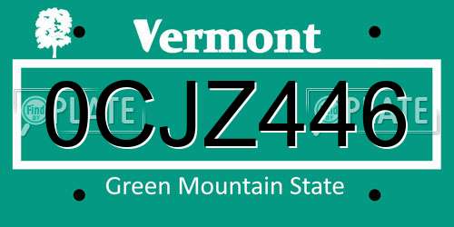 0CJZ446 Vermont License Plate
