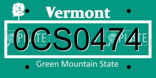 0CS0474 Vermont License Plate