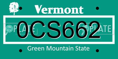 0CS662 Vermont License Plate