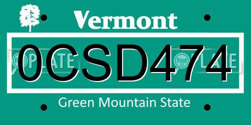 0CSD474 Vermont License Plate