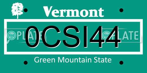 0CSI44 Vermont License Plate