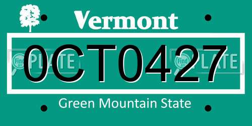0CT0427 Vermont License Plate