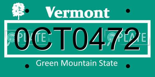0CT0472 Vermont License Plate