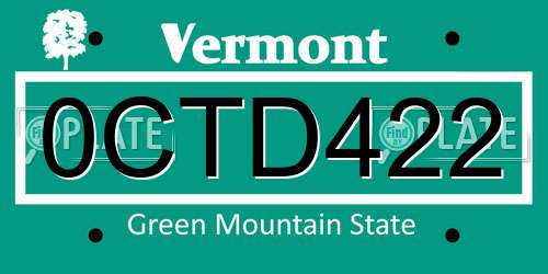 0CTD422 Vermont License Plate