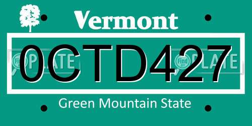 0CTD427 Vermont License Plate