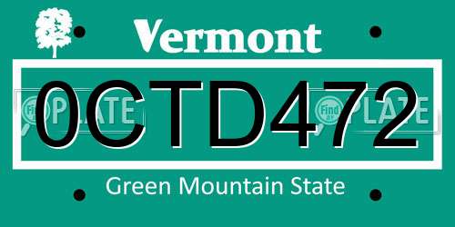 0CTD472 Vermont License Plate