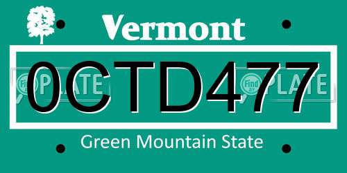 0CTD477 Vermont License Plate