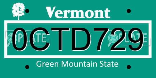 0CTD729 Vermont License Plate