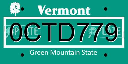 0CTD779 Vermont License Plate
