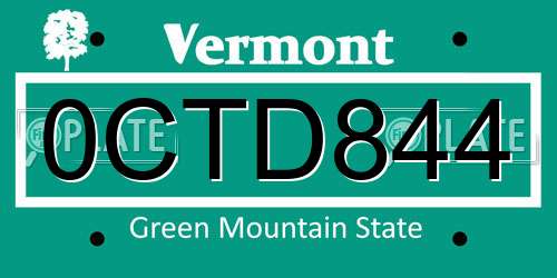 0CTD844 Vermont License Plate