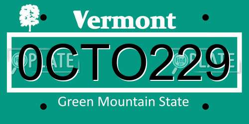 0CTO229 Vermont License Plate