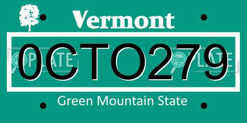 0CTO279 Vermont License Plate