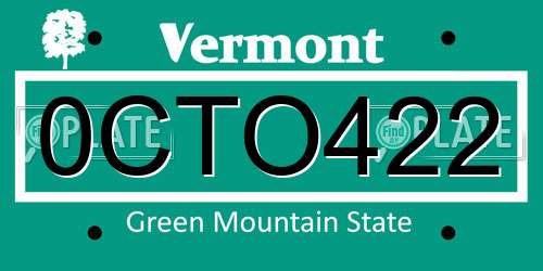 0CTO422 Vermont License Plate