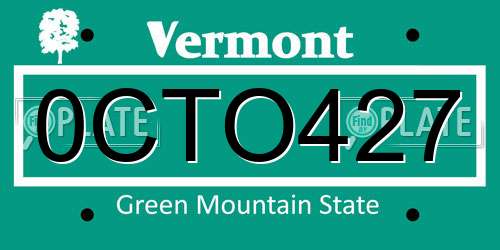 0CTO427 Vermont License Plate