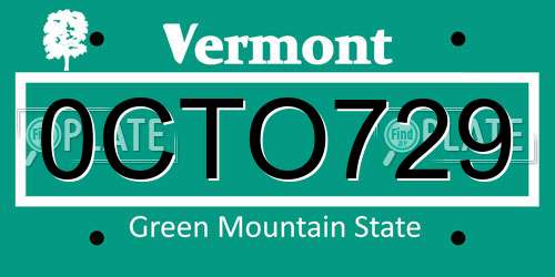 0CTO729 Vermont License Plate