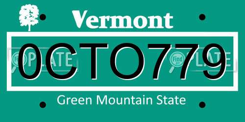 0CTO779 Vermont License Plate