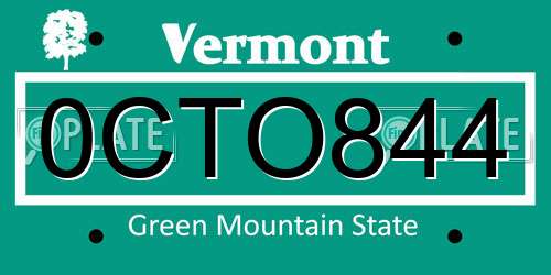 0CTO844 Vermont License Plate