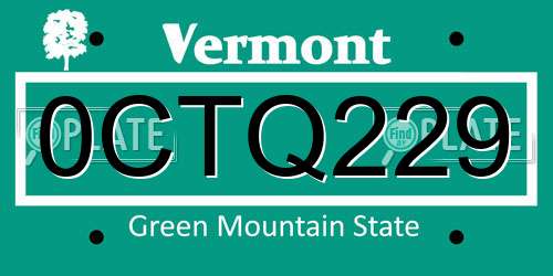 0CTQ229 Vermont License Plate