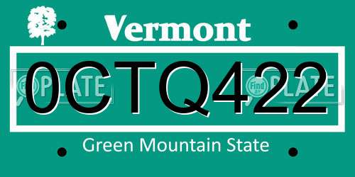 0CTQ422 Vermont License Plate