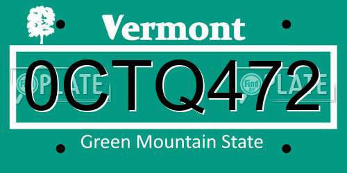 0CTQ472 Vermont License Plate