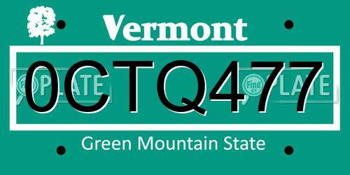 0CTQ477 Vermont License Plate