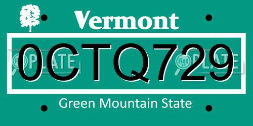 0CTQ729 Vermont License Plate