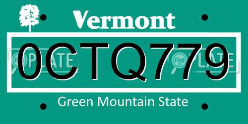 0CTQ779 Vermont License Plate