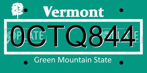 0CTQ844 Vermont License Plate