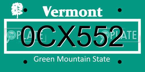 0CX552 Vermont License Plate