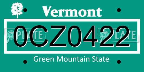 0CZ0422 Vermont License Plate