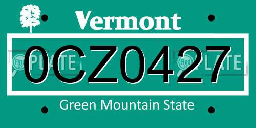 0CZ0427 Vermont License Plate