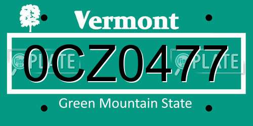 0CZ0477 Vermont License Plate