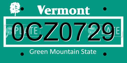 0CZ0729 Vermont License Plate