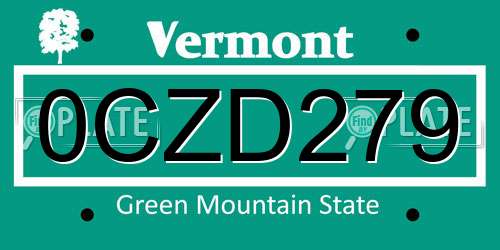 0CZD279 Vermont License Plate