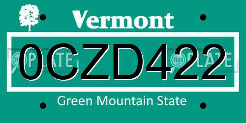 0CZD422 Vermont License Plate
