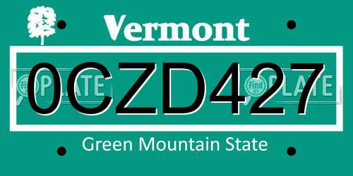 0CZD427 Vermont License Plate