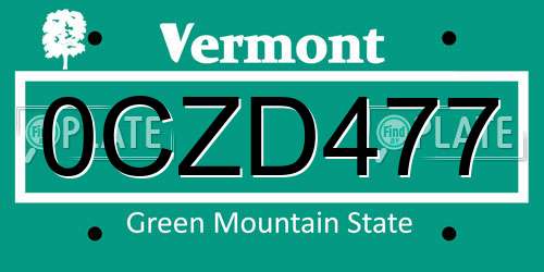 0CZD477 Vermont License Plate