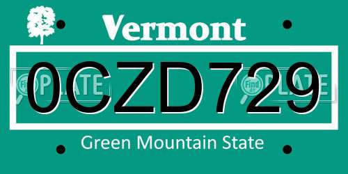 0CZD729 Vermont License Plate